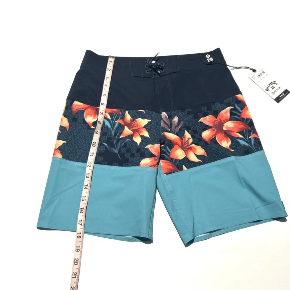 Billabong Swim Trunks Boys Size 28 Shorts Board Blue and Black Flower Design New